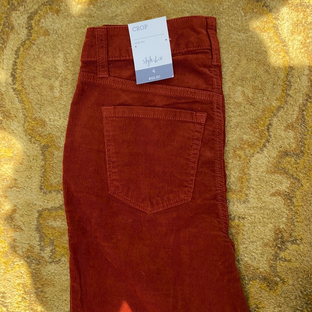 Style and Co burnt orange/rust crop corduroy button fly.  Never worn